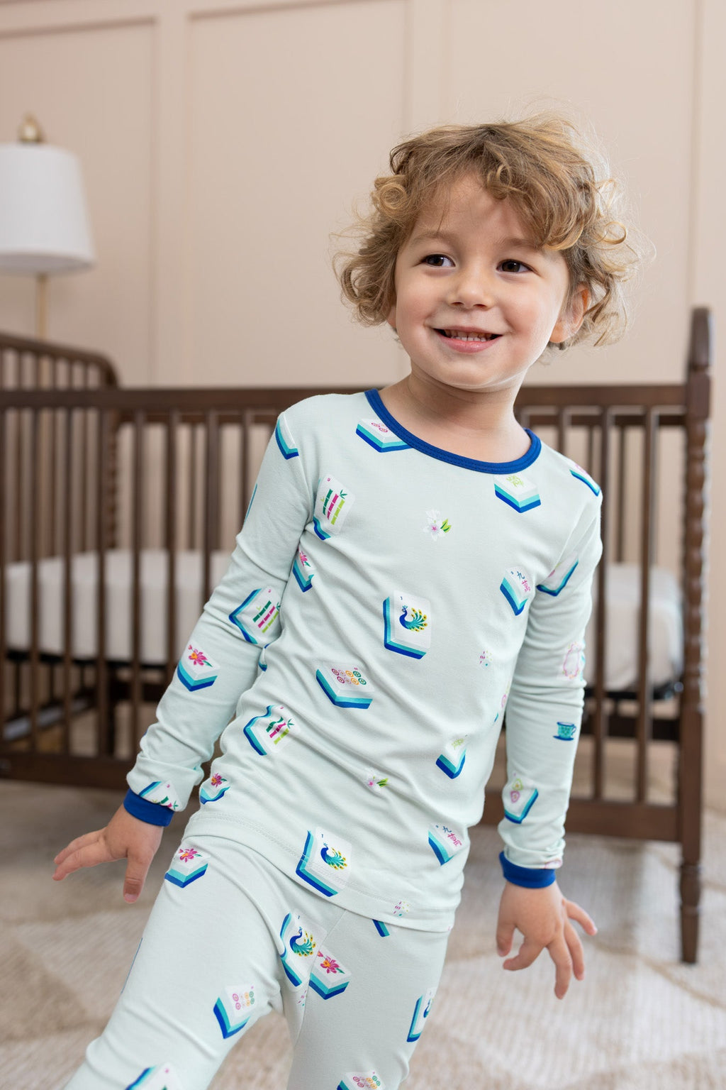 Long Sleeve Pajamas in Dew Mahjong