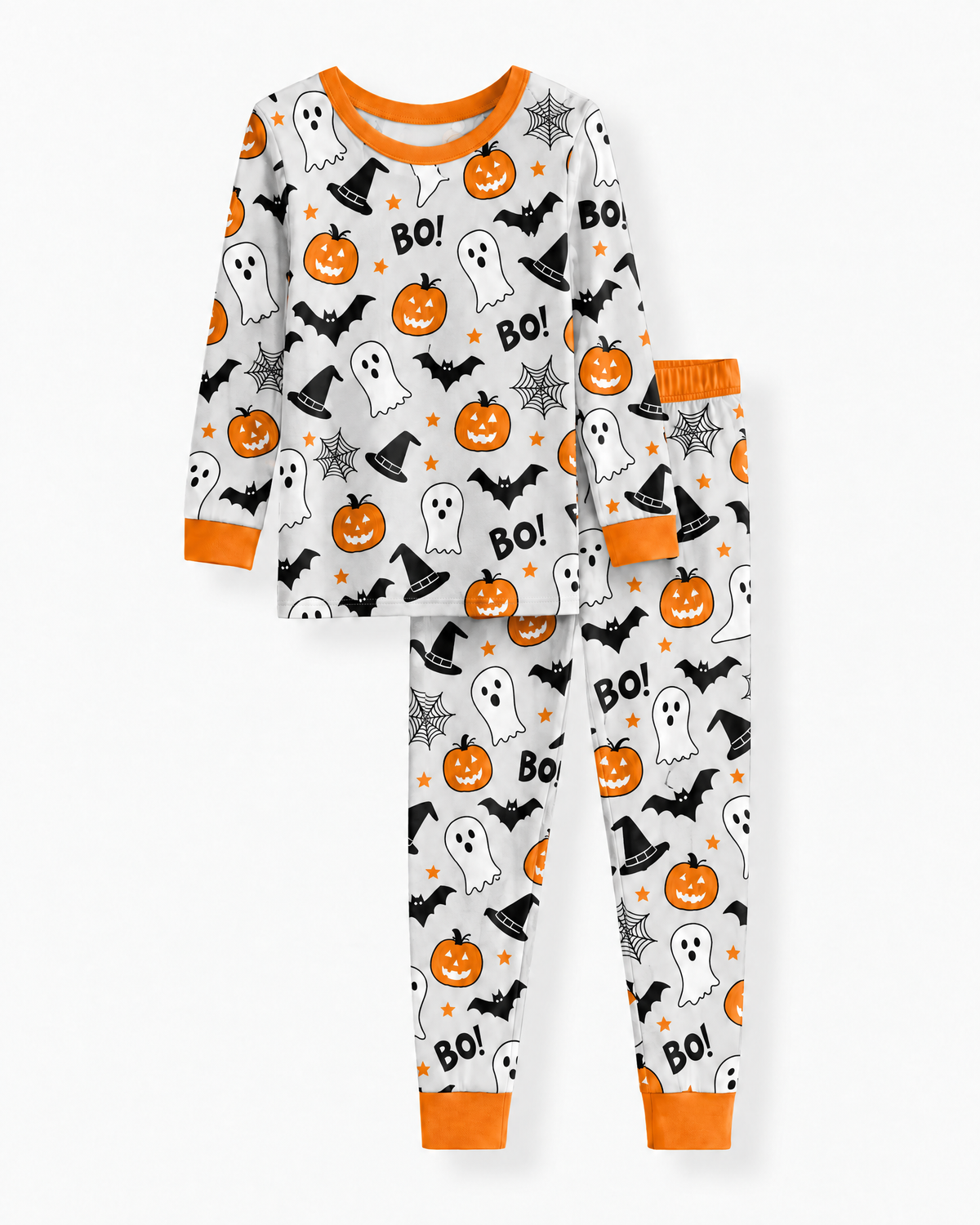 Halloween Boo & Pumpkin Glow In The Dark Bamboo Two Piece Long Sleeve Pajama Set