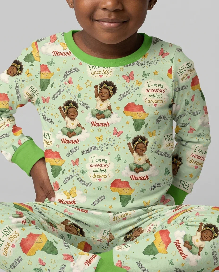 Custom Name Juneteenth I Am My Ancestors' Wildest Dream Bamboo Two Piece Long Sleeve Pajama Set