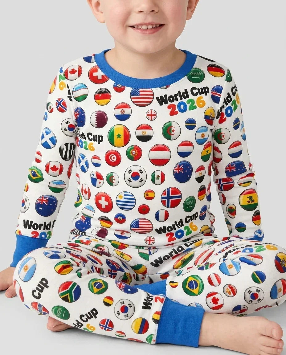 Soccer Cup All Country Balls Bamboo Two Piece Long Sleeve Pajama Set