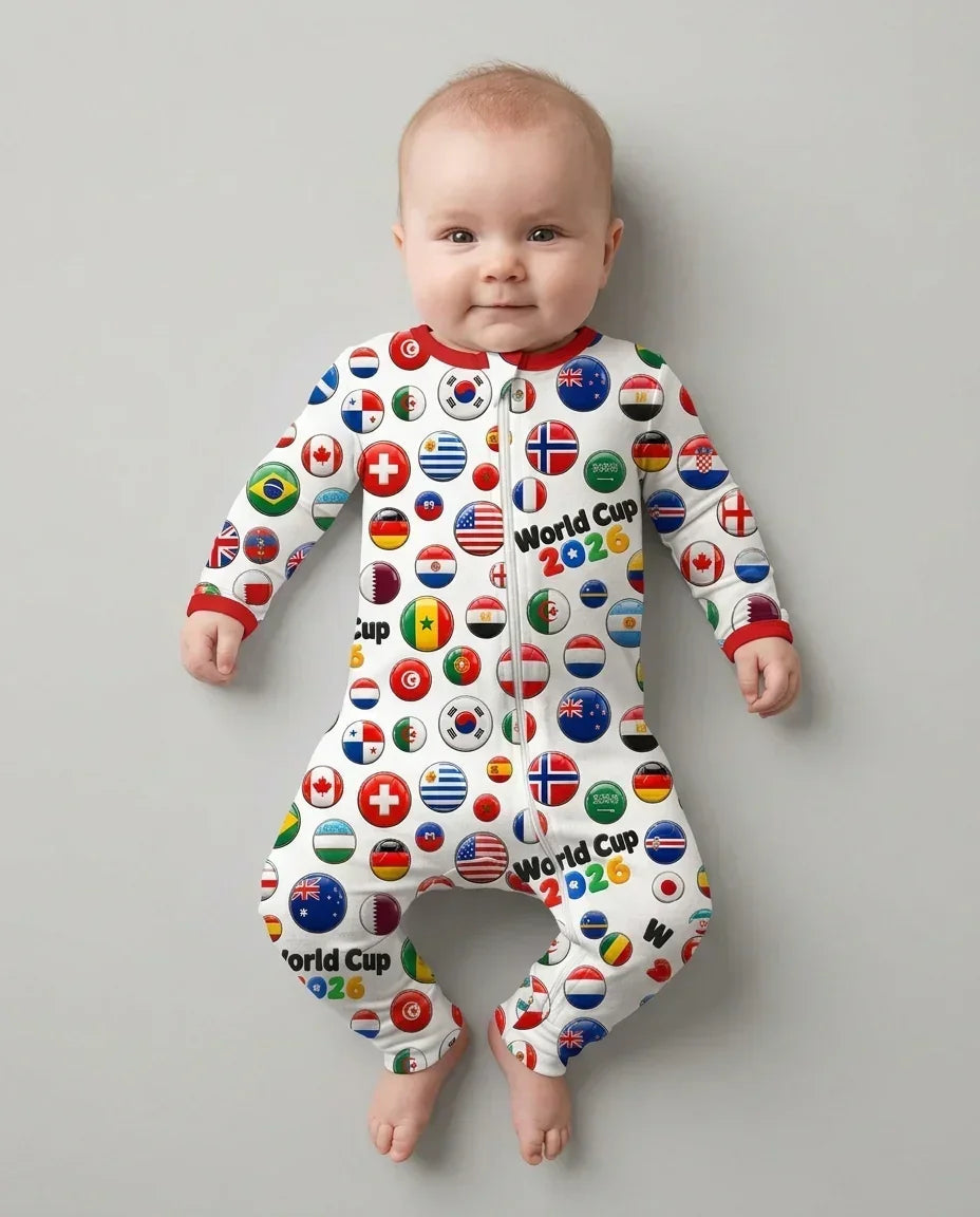 Soccer Cup All Country Balls Bamboo Two Piece Long Sleeve Pajama Set