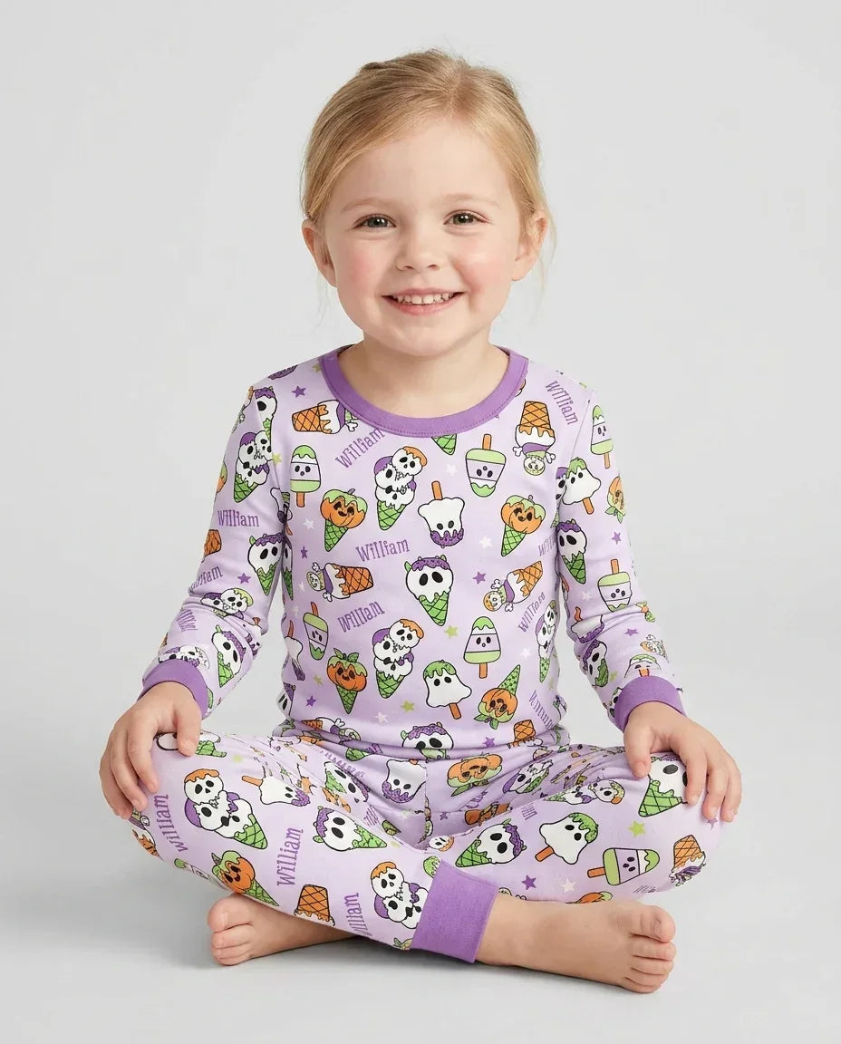 Summerween Ice cream Bamboo Two Piece Long Sleeve Pajama Set