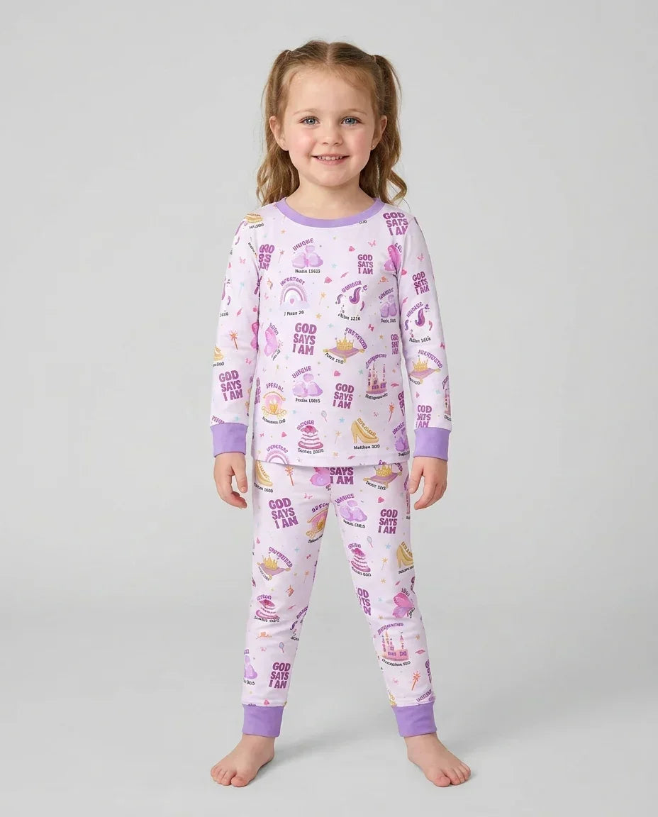 God Says I Am Girl Bamboo Two Piece Long Sleeve Pajama Set