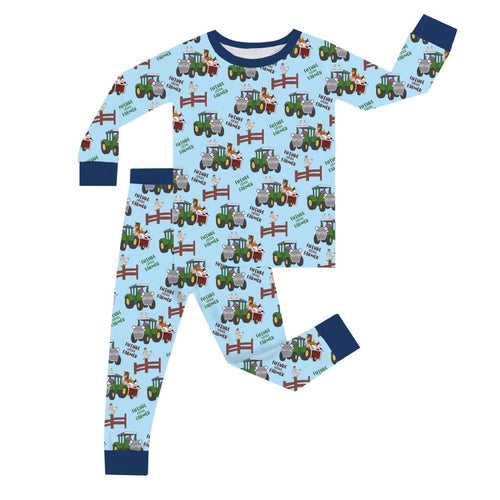 Animal Car Farm Kid Blue Two-Piece Pajama Set