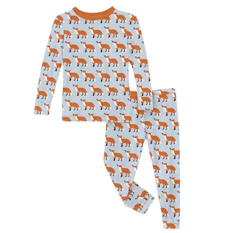 Boy's Print  Long Sleeve Pajama Set - Illusion Blue Fox & The Crow