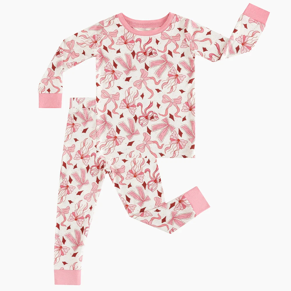 Bow Pink Bamboo Long Sleeve Pajama Set