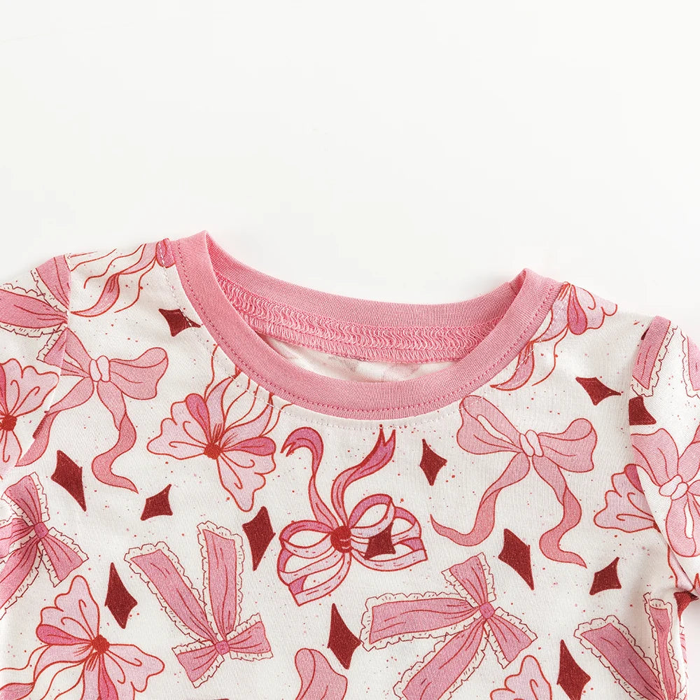 Bow Pink Bamboo Long Sleeve Pajama Set