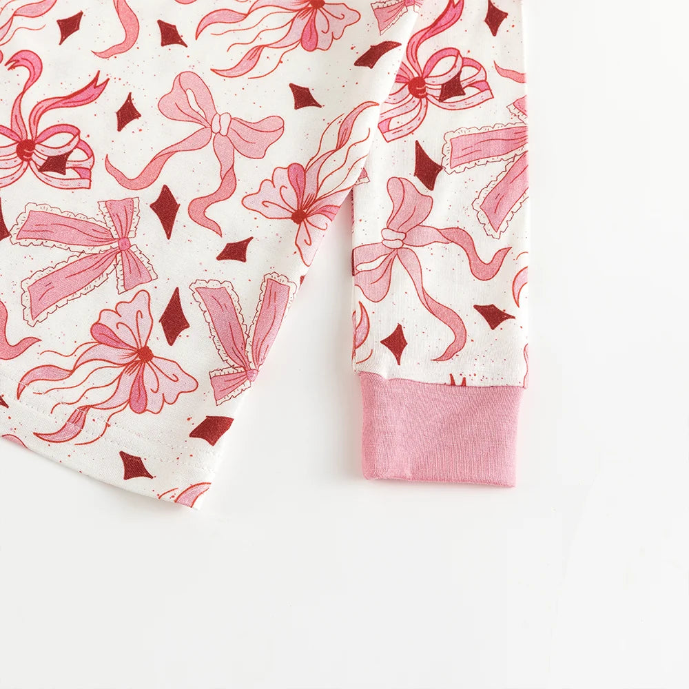 Bow Pink Bamboo Long Sleeve Pajama Set
