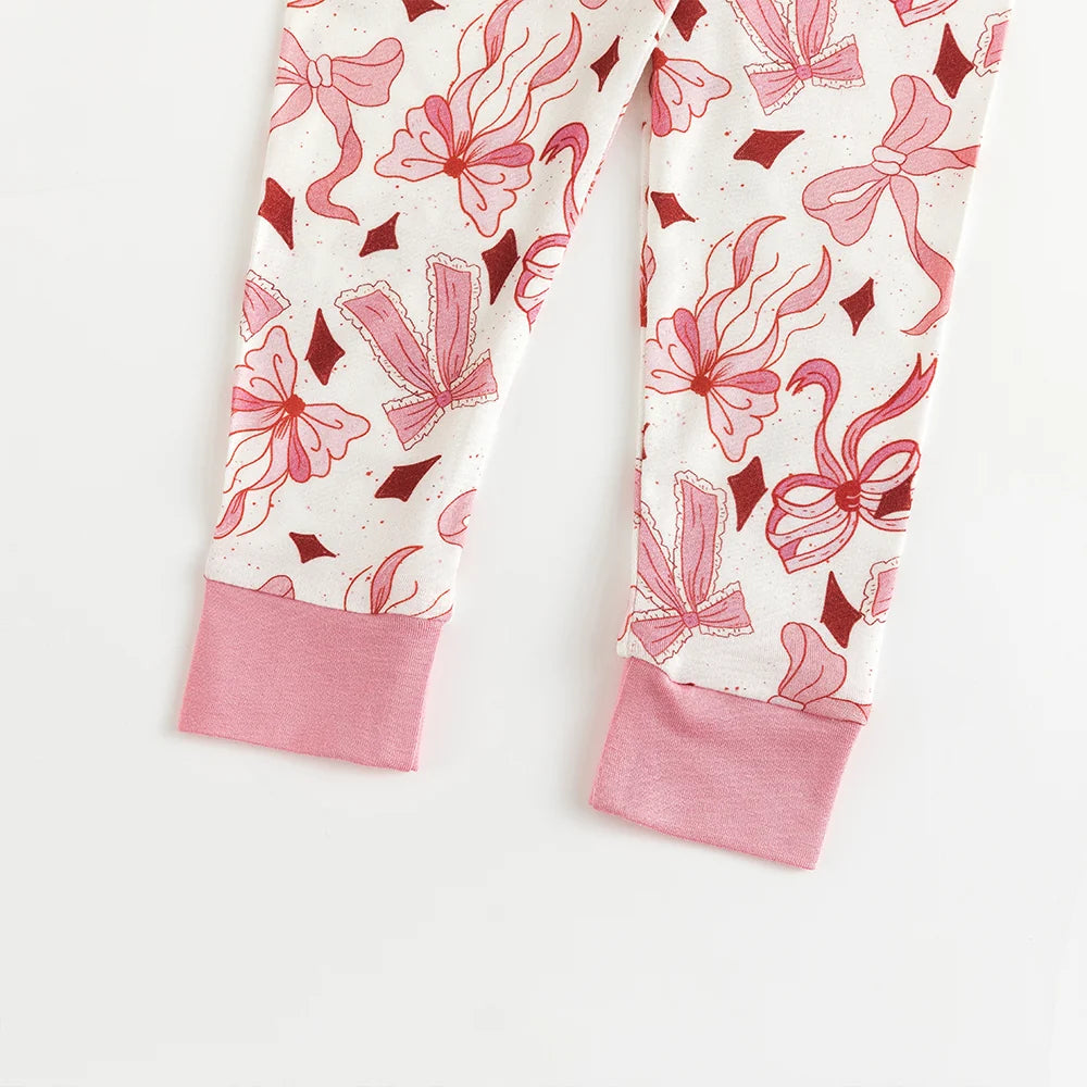 Bow Pink Bamboo Long Sleeve Pajama Set