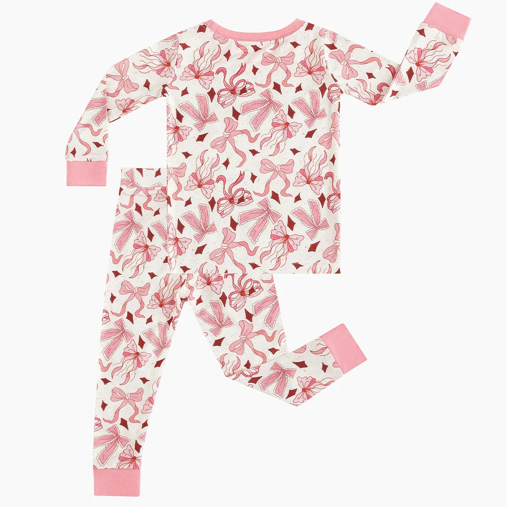 Bow Pink Bamboo Long Sleeve Pajama Set