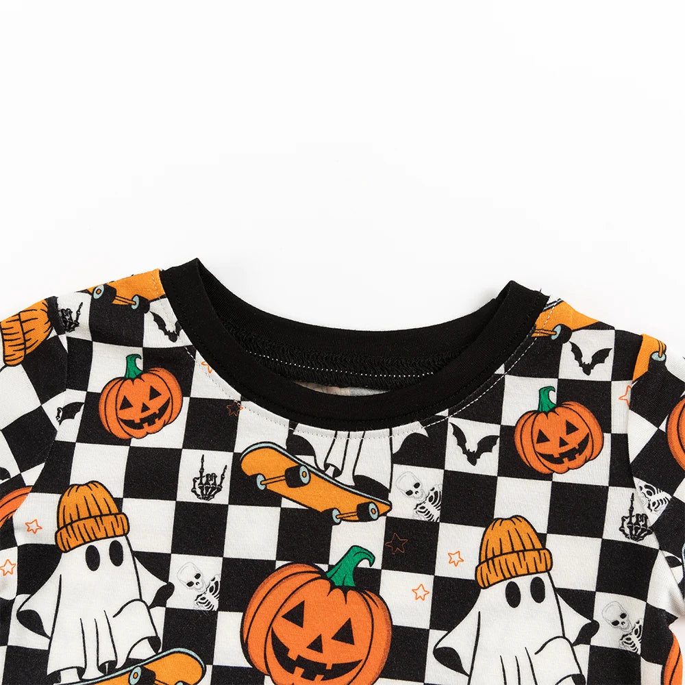 Halloween Skateboard Ghost Pumpkin Bamboo Long Sleeve Pajama Set