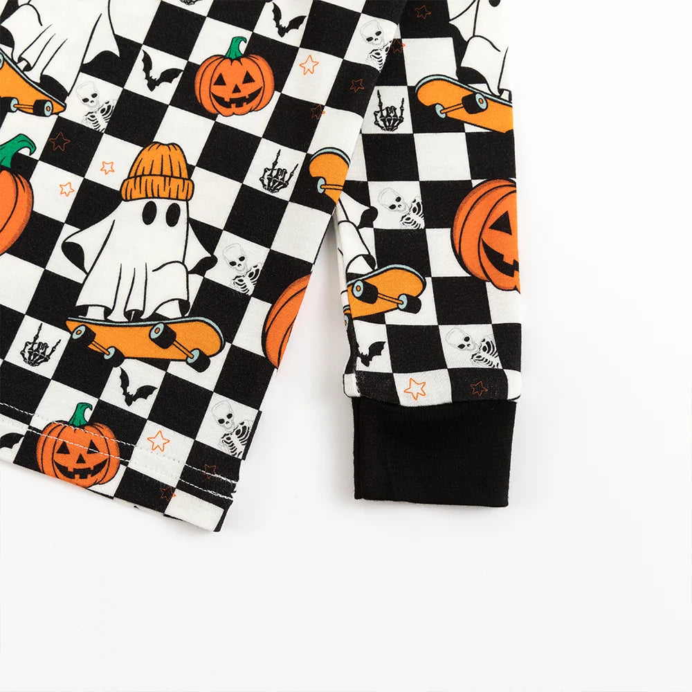 Halloween Skateboard Ghost Pumpkin Bamboo Long Sleeve Pajama Set