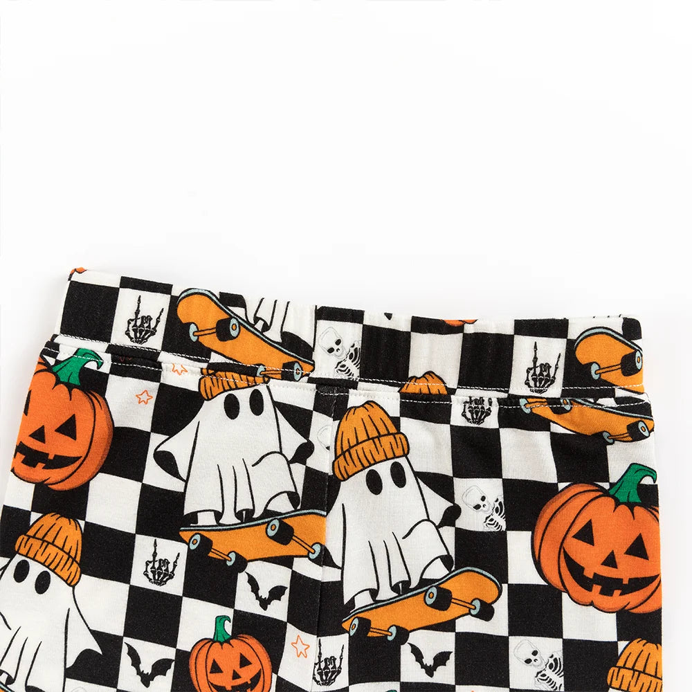 Halloween Skateboard Ghost Pumpkin Bamboo Long Sleeve Pajama Set