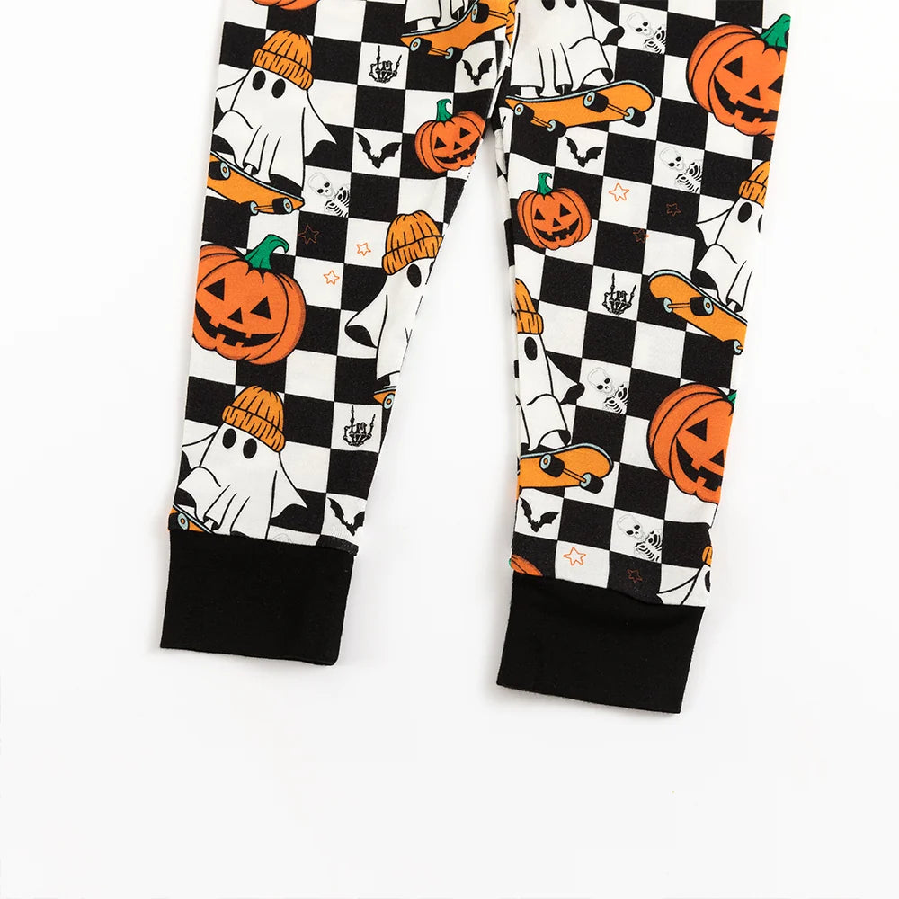 Halloween Skateboard Ghost Pumpkin Bamboo Long Sleeve Pajama Set