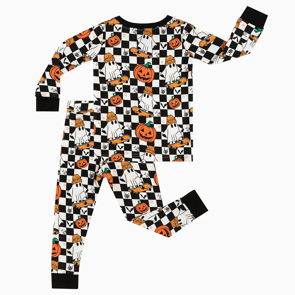 Halloween Skateboard Ghost Pumpkin Bamboo Long Sleeve Pajama Set