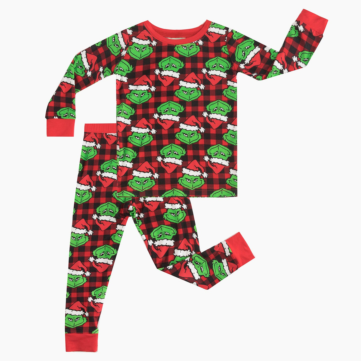 Christmas Green Face Red Two-Piece Bamboo Long Sleeve Pajama Set