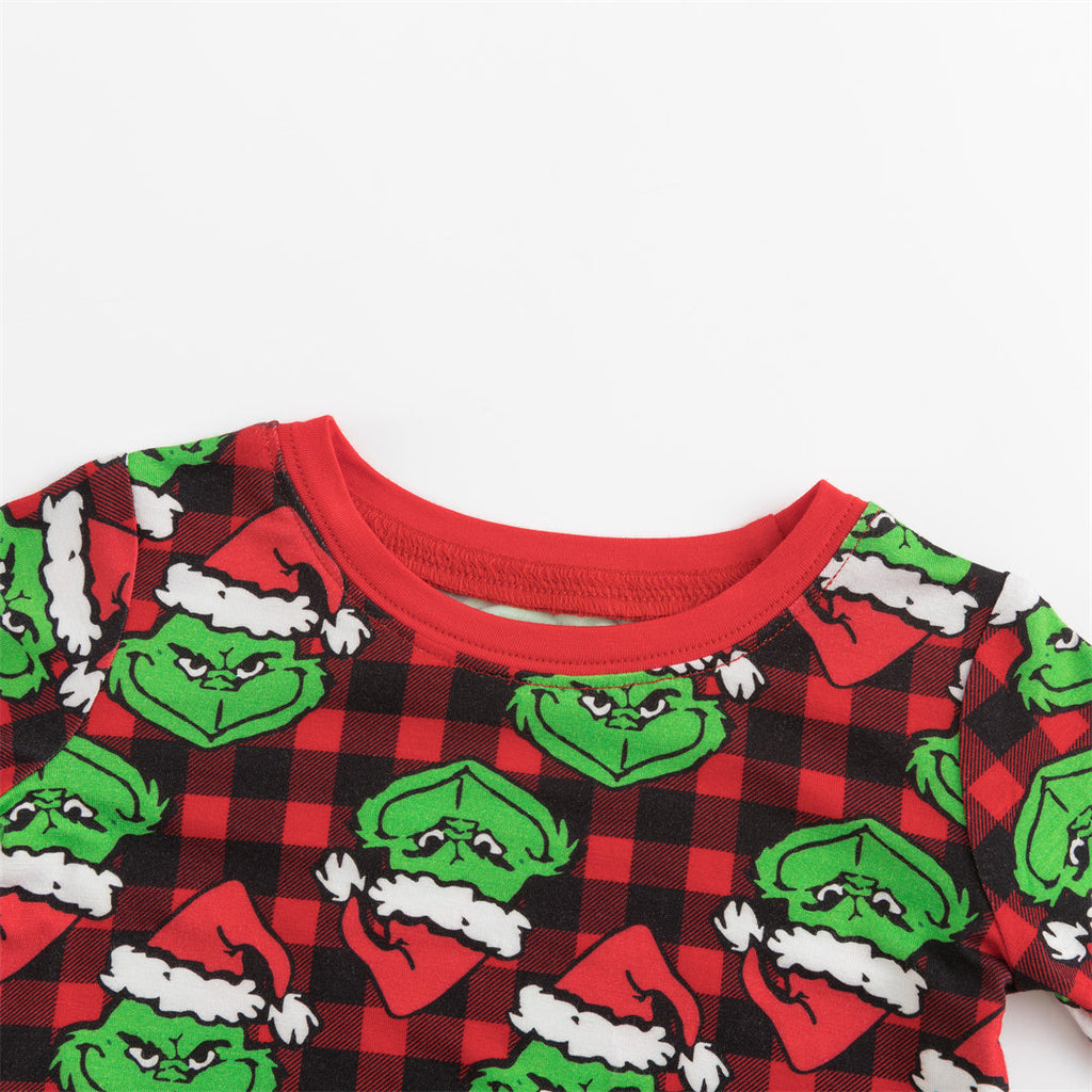 Christmas Green Face Red Two-Piece Bamboo Long Sleeve Pajama Set