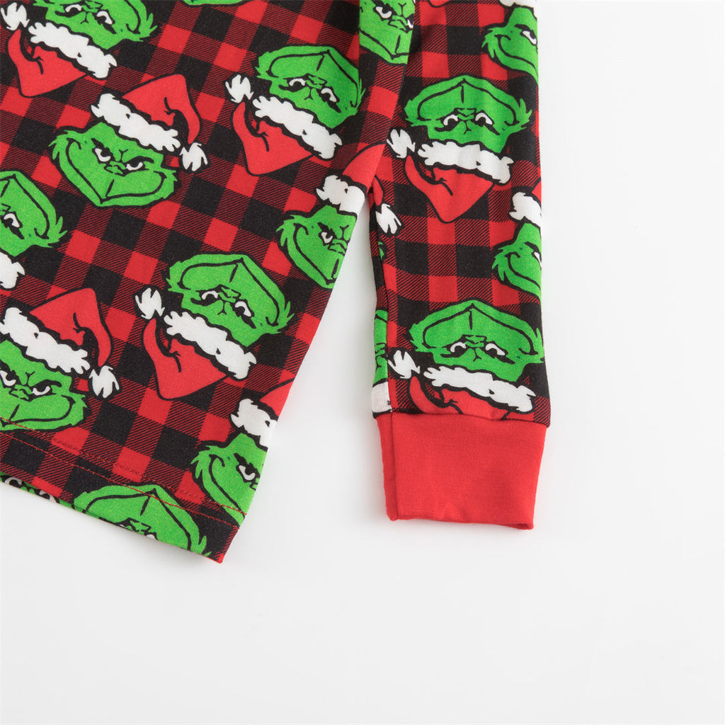 Christmas Green Face Red Two-Piece Bamboo Long Sleeve Pajama Set