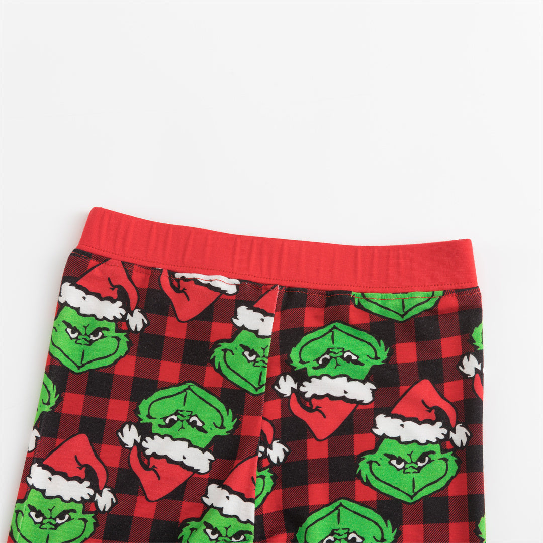 Christmas Green Face Red Two-Piece Bamboo Long Sleeve Pajama Set