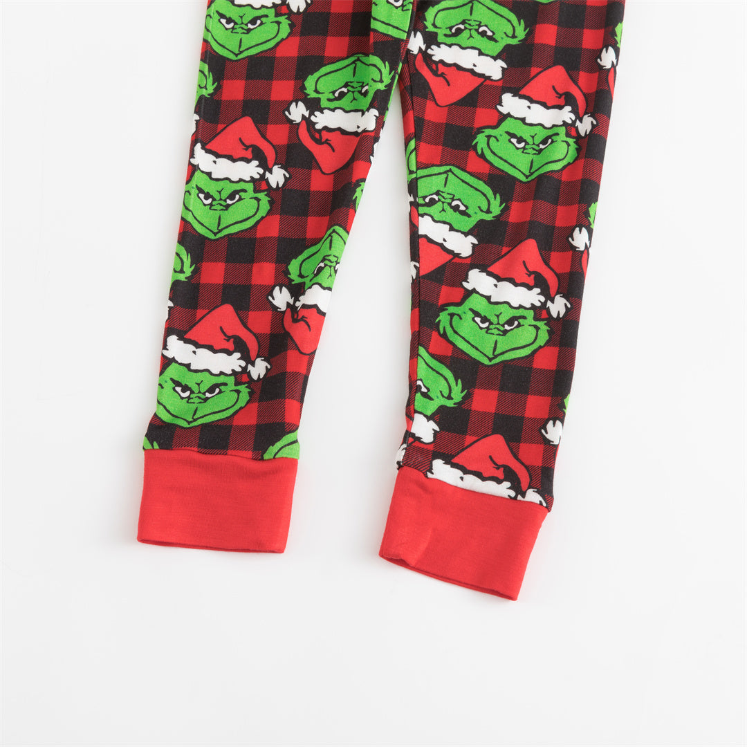 Christmas Green Face Red Two-Piece Bamboo Long Sleeve Pajama Set