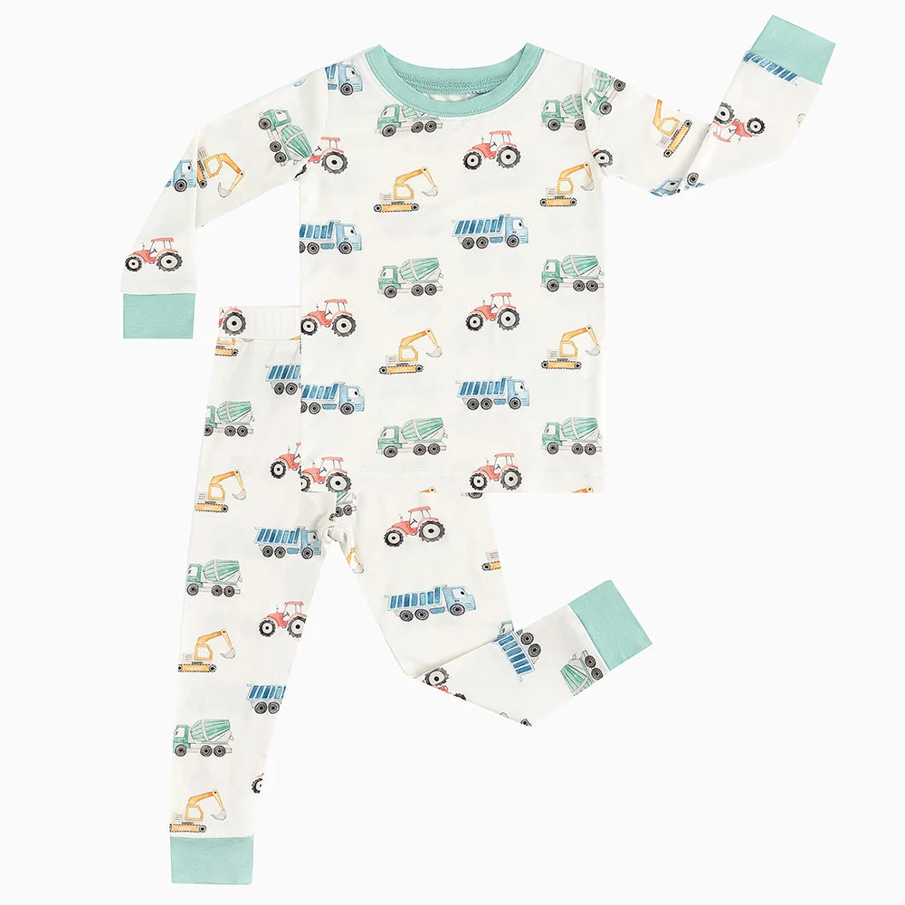 Excavator Truck Kids Bamboo Two-Piece Pajama Set