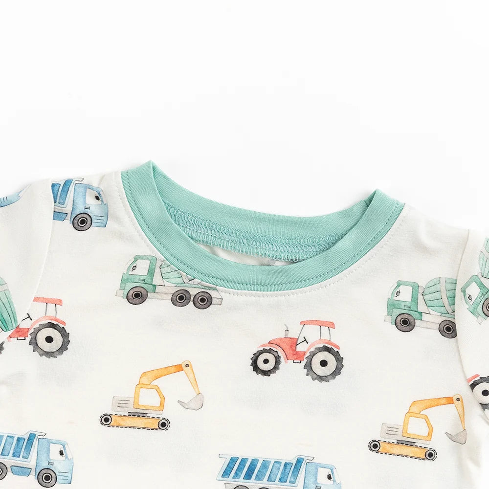 Excavator Truck Kids Bamboo Two-Piece Pajama Set