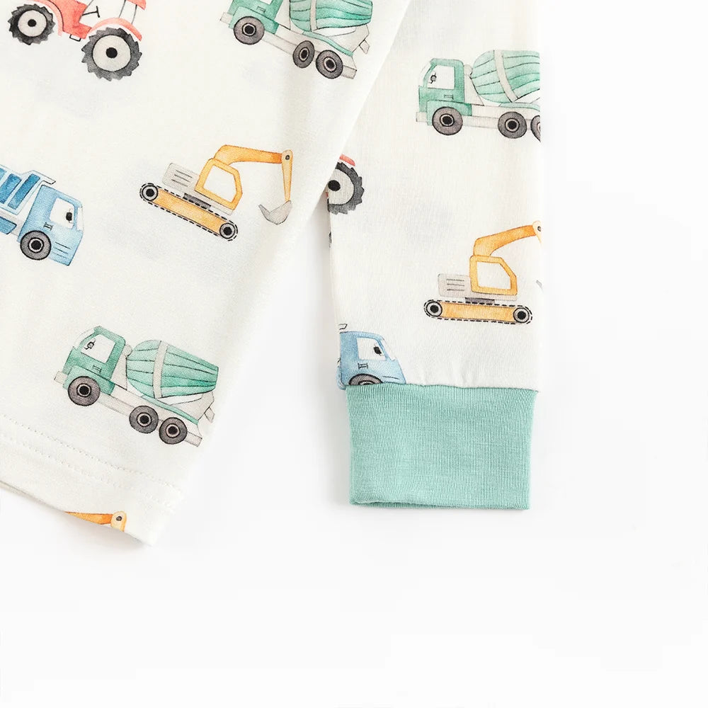 Excavator Truck Kids Bamboo Two-Piece Pajama Set