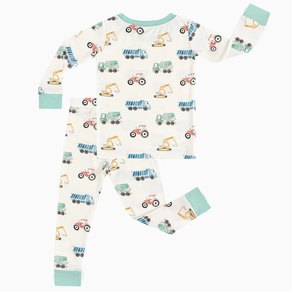 Excavator Truck Kids Bamboo Two-Piece Pajama Set
