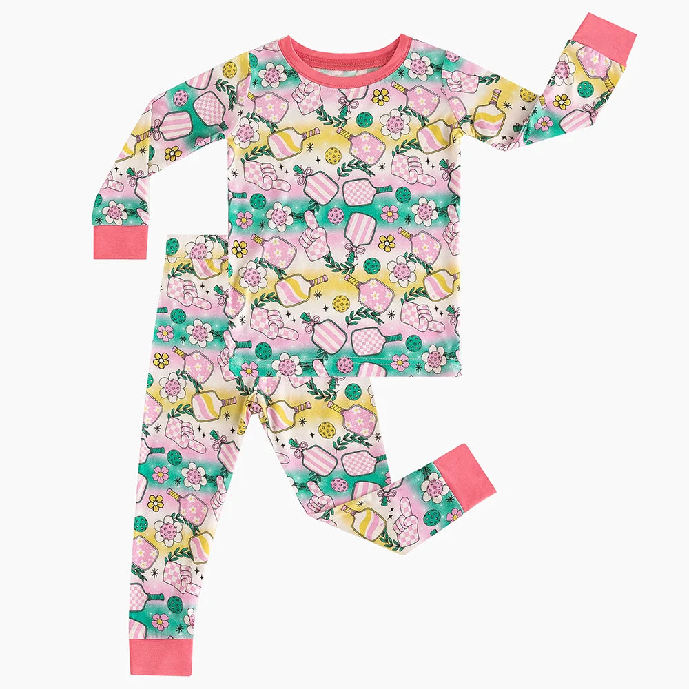 Rainbow Mirror Flower Fingers Bamboo Long Sleeve Pajama Set