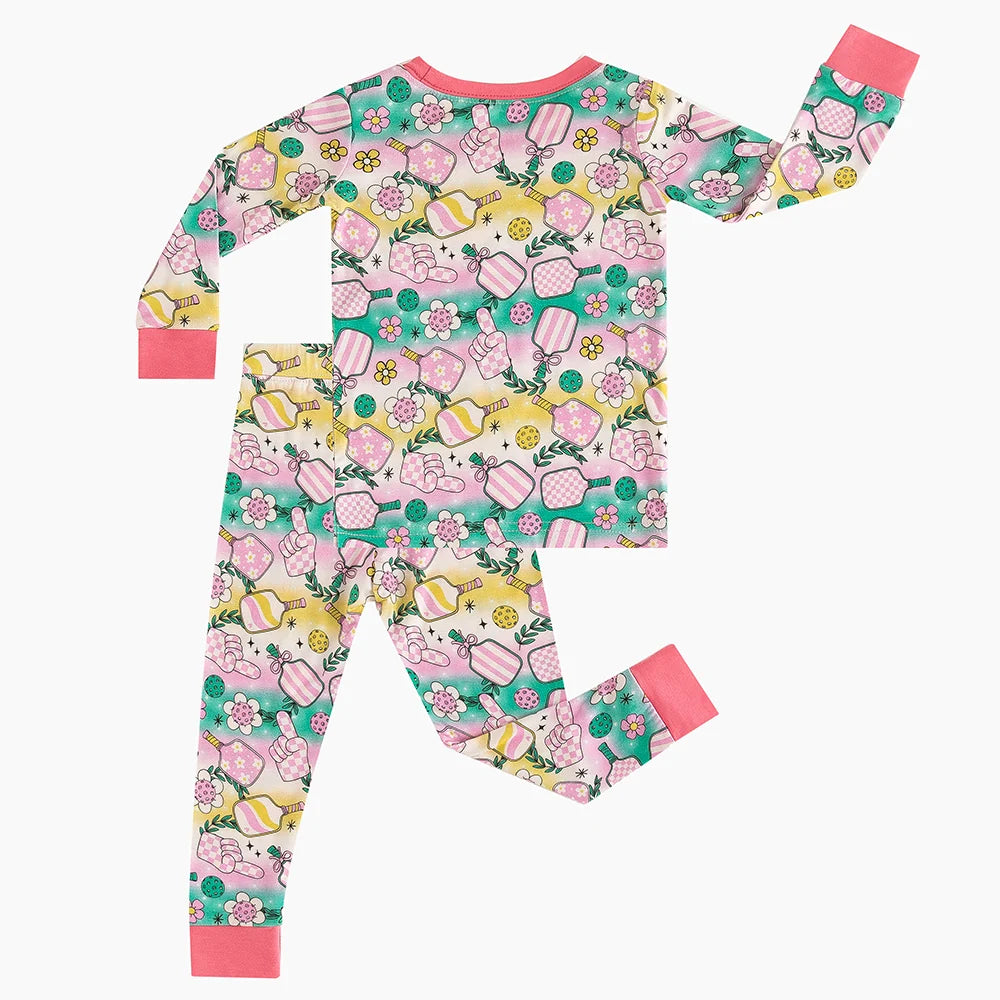 Rainbow Mirror Flower Fingers Bamboo Long Sleeve Pajama Set