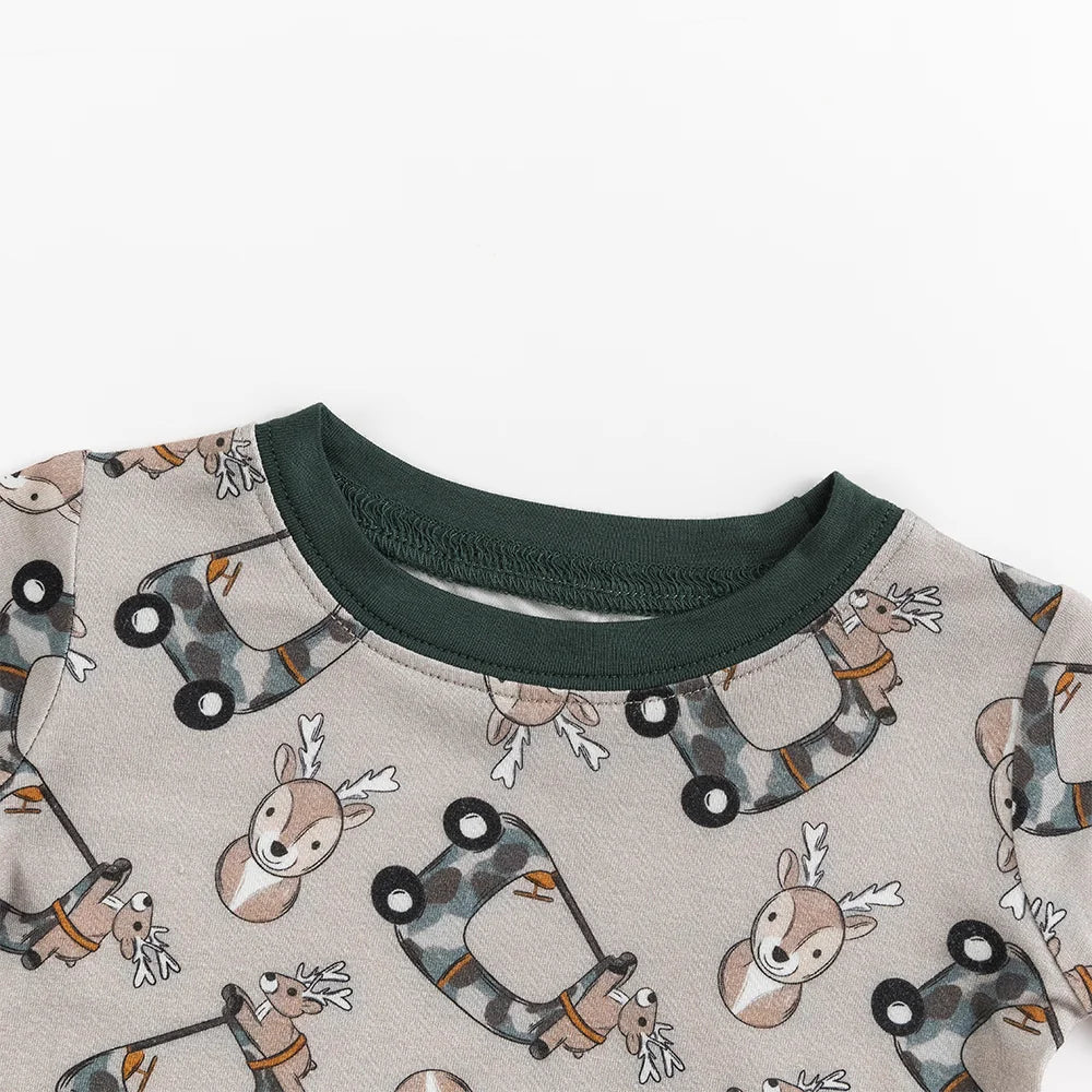Christmas Deer Car Bamboo Long Sleeve Pajama Set