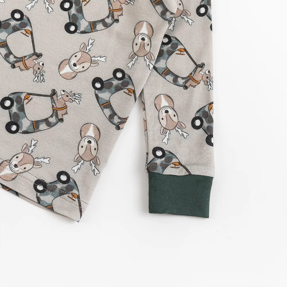 Christmas Deer Car Bamboo Long Sleeve Pajama Set