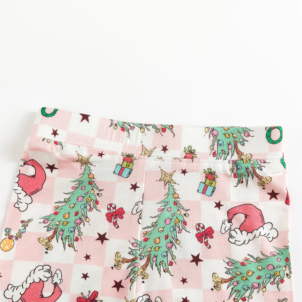 Christmas Pink Plaid Christmas Tree Bamboo Long Sleeve Pajama Set