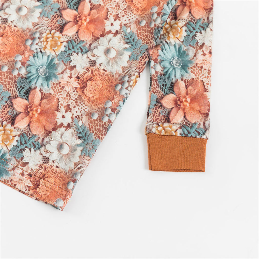 Orange Imitation 3D Flowers Bamboo Kid Two-Piece Pajama Set