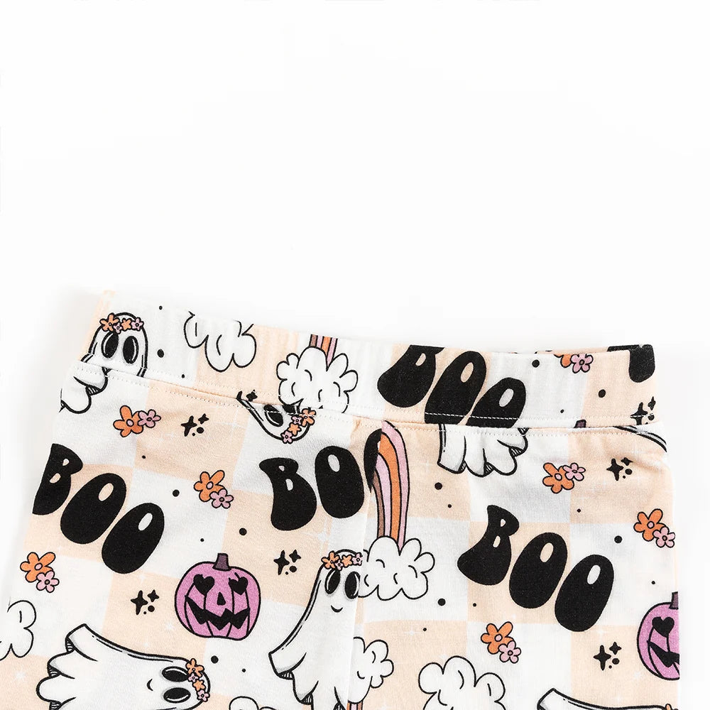 Halloween Pumpkin Ghost Rainbow Kids Bamboo Two-Piece Pajama Set