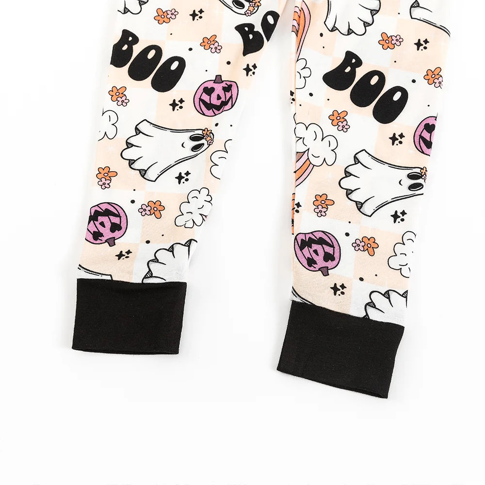 Halloween Pumpkin Ghost Rainbow Kids Bamboo Two-Piece Pajama Set