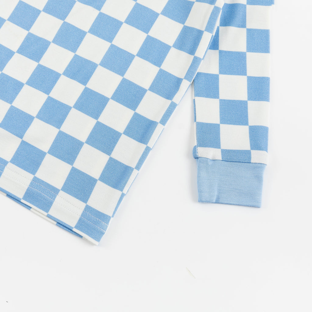 Blue Checkered Kids Bamboo Two Pieces Pajama Set