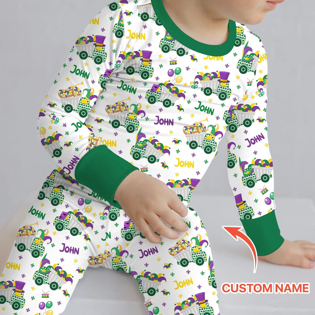 Mardi Gras Trucks Bamboo Two Piece Long Sleeve Pajama Set