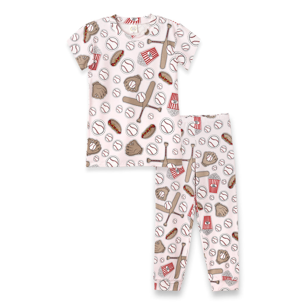 Girl's Pink Batter Up Bamboo Pajama Set 8Y