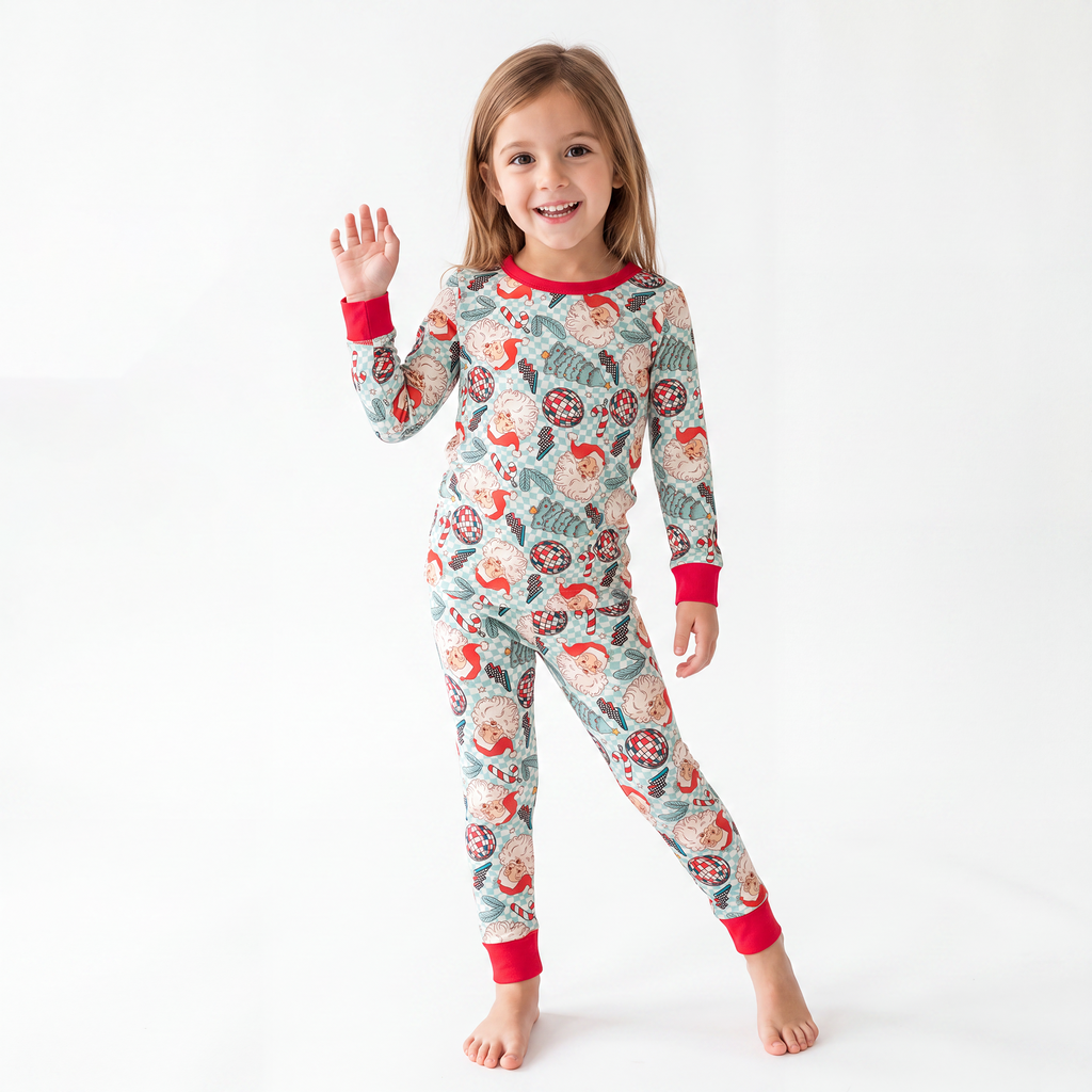 Christmas Santa Claus Plaid Bamboo Long Sleeve Pajama Set