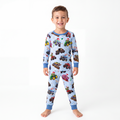 Christmas Colorful Truck Ride Game on Blue Kids Bamboo Two-Piece Pajama Set