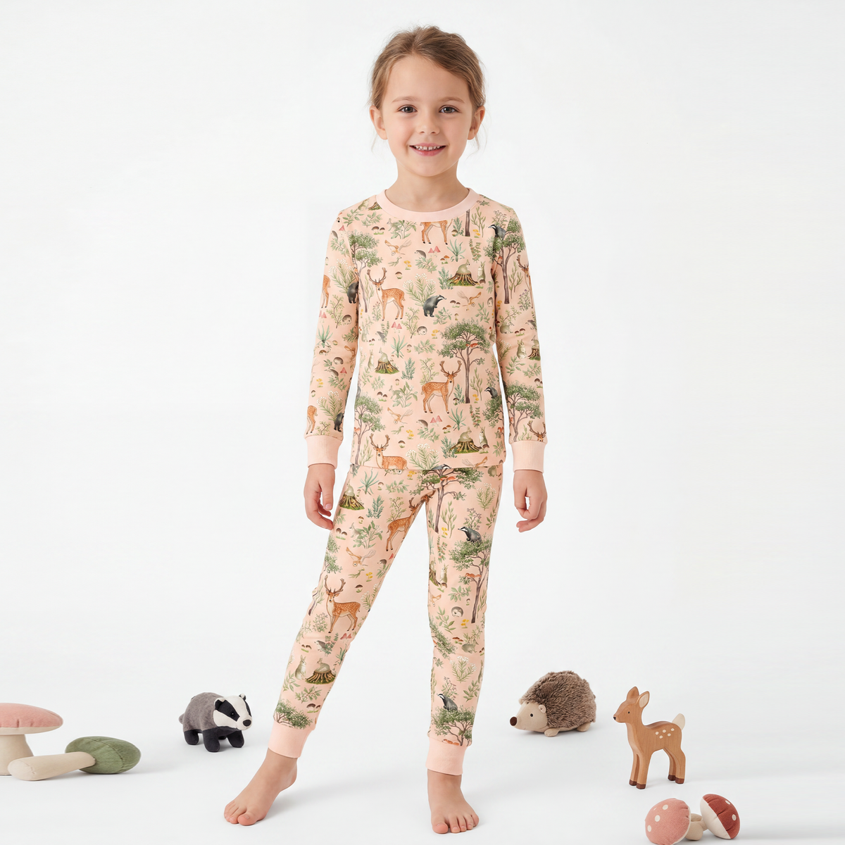 Woodland Forest Deer Meadow Dreams Cream Kids Two-Piece Pajama Set