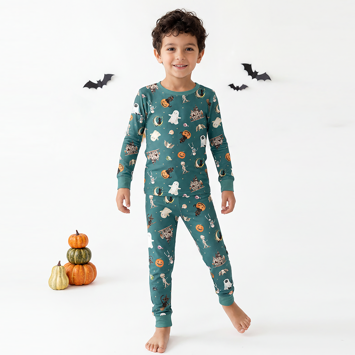 Halloween Spooky Ghost Pumpkin Patch Kids Bamboo Two-Piece Pajama Set