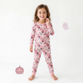 Halloween Pink Pumpkin and Sweet Ghosts Kids Bamboo Two-Piece Pajama Set