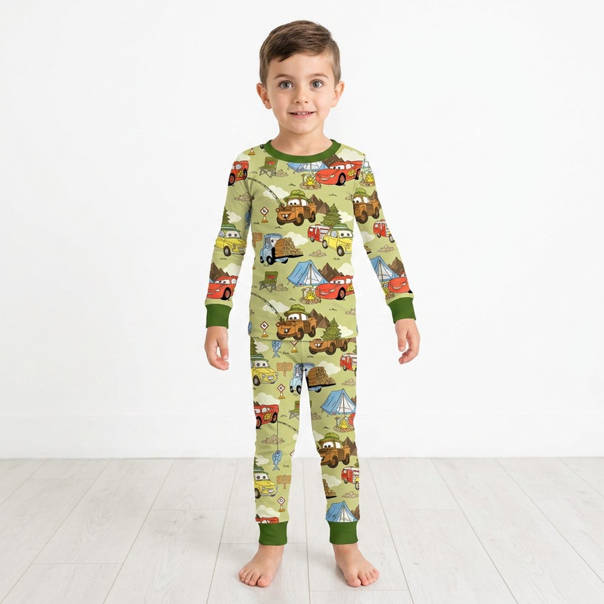 Summer Forest Camping Cars Kids Two-Piece Pajama Set