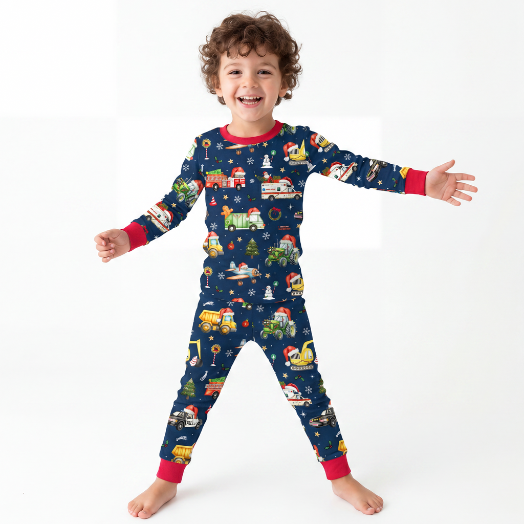 Christmas Winter Trucks Ride Adventure Kids Bamboo Two-Piece Pajama Set