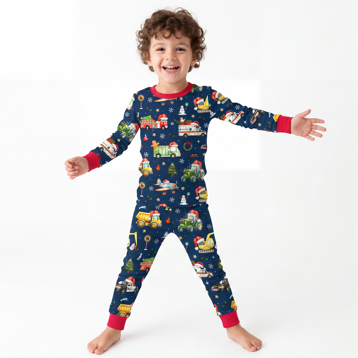 Christmas Winter Trucks Ride Adventure Kids Bamboo Two-Piece Pajama Set