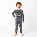 Christmas Gingerbread Train Navy Kids Bamboo Two-Piece Pajama Set
