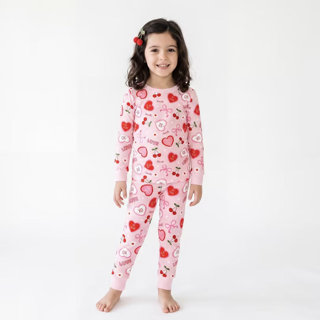 Sweetheart Cherry Hearts Kids Bamboo Two-Piece Pajama Set