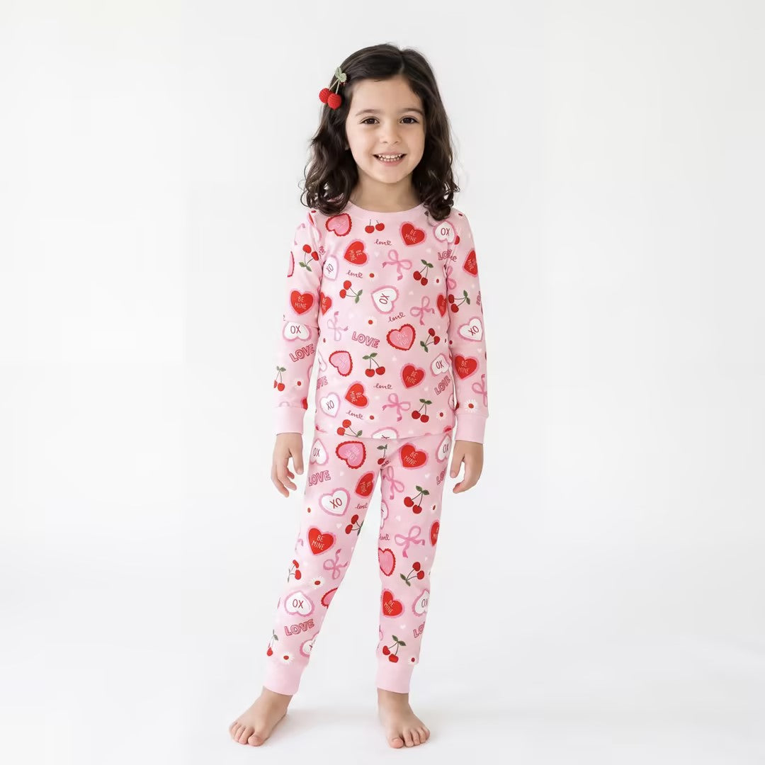Sweetheart Cherry Hearts Kids Bamboo Two-Piece Pajama Set